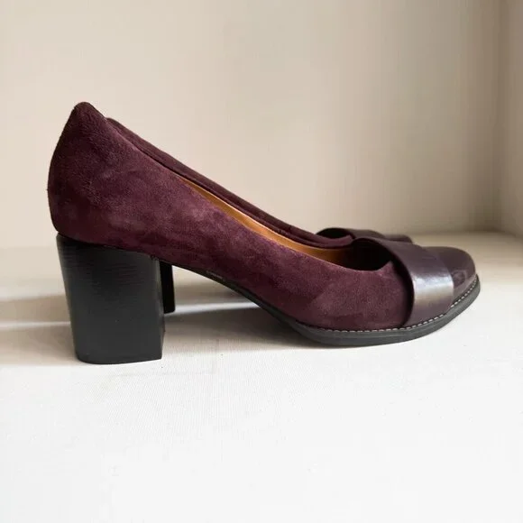 Clarks Artisan Burgundy Purple Stacked Heel Heels 9.5 - Picture 2 of 11